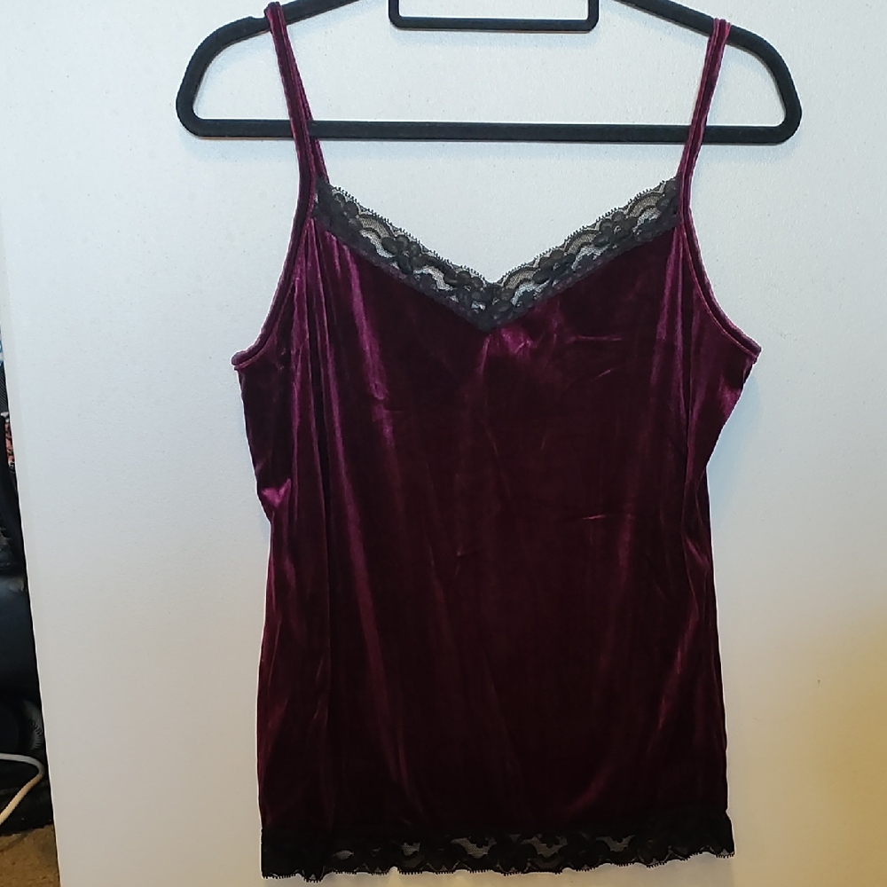 No Boundaries Burgundy Velvet Tank Top with Black Lace